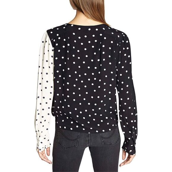 NWT Sanctuary Clothing Womens Dot Wrap Blouse, Black sz Medium - Picture 2 of 8